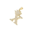 Golden hip hop necklace featuring letter X crown pendant with micro-pave cubic zirconia - Crown Letter X