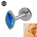 G23 titanium labret stud featuring a blue marquise-shaped stone for ear cartilage - 1.2x6mm / NO 1 (Blue Zirconia)