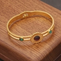 Bracciale vintage in acciaio dorato con girasole viola e pietre preziose verdi - Stile Girasole Viola (5#)