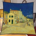 Van Gogh's The Yellow House print 90cm square silk scarf displayed with metal clips - Van Gogh The Church at Auvers