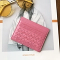 Pink woven sheepskin leather card holder with multiple slots and slim minimalist design - Pink