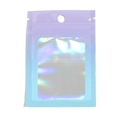 Close-up of holographic purple gradient resealable bag with a clear laser window and hole - 7*10cm / Light Purple Blue