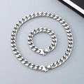 Set collana e bracciale a maglia cubana in acciaio inossidabile lucido argento - Bracciale 21cm / 13mm Color Acciaio