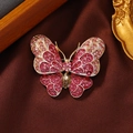 Elegant gold-plated butterfly brooch with pink and red gradient rhinestones on silk - Pink