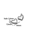 Polished silver stainless steel heart pendant for DIY jewelry, 13x14mm with 1.6mm hole size - Silver Heart 13