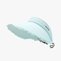 Mint green women's open top sun hat with elegant ruffled brim and adjustable strap - Adjustable / Blue