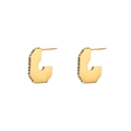 18K gold plated hollow C-shape earrings with micro-pave white zircons in gold finish - Gold Square Earrings with White Zircon