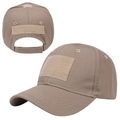 Brown ripstop tactical baseball cap with adjustable Velcro straps and patch area - Khaki