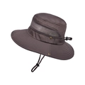 Men's outdoor sun hat in dark brown featuring breathable mesh side panels and windproof rope - Brown