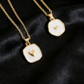 Detail of gold-plated necklaces with heart on white shell pendants on black silk - Gold Set (Double Layer/2pcs Set)