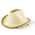 Close-up of woven straw cowboy hat showing gradient texture and adjustable wind cord - M (56-58cm) / Creamy White