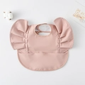 Waterproof baby bib in soft pink with wing shoulder ruffles and a leak-proof front pocket - Wings - Pure Flesh Pink / One Size