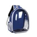 Transparent capsule pet carrier backpack in navy blue with breathable ventilation holes - Side-open Blue Panoramic