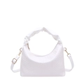 White woven crossbody handbag with unique ruffled leather handle and golden hardware - White