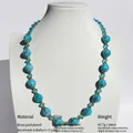 Handmade sky blue glass beaded necklace with crystal accents and brass gold plating - Handmade Lampwork Mid-length Necklace / Sky Blue Pattern