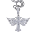 Macro shot of silver cross pendant with wings and sparkling cubic zirconia on rope chain - Silver Pendant with 60cm Rope Chain
