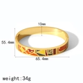 18k gold plated stainless steel enamel bangle with 10mm width and geometric pattern - Orange Brown Geometric Color Block (TB7106-5) / 18K Gold