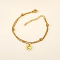 Double-layer gold plated stainless steel bracelet featuring letter C pendant and round beads - Letter C (S-H202-C)
