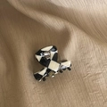 French style acetate checkerboard hair claw clip with black and white geometric pattern - Checkered