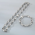 Conjunto de collar y pulsera de cadena con eslabones trapezoidales de plata industrial - Pulsera 20CM / Color Acero