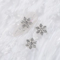3D silver alloy snowflake nail charms with sparkling clear rhinestones on white base - Style A1143-09