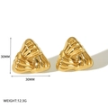 Detailed view of gold geometric triangle earrings with wavy texture and 30mm size marking - Gold Wave Texture Triangle (TE6888-G)