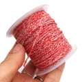 Three-strand red and white braided cotton cord on spool for DIY jewelry making and crafts - Approx. 2.0mm / Red and White