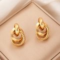 Chic triple hoop interlocking earrings in 18K gold plated stainless steel design - Triple Mixed Surface Rings (BJGE1017)
