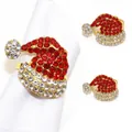 Golden Christmas hat napkin ring with red rhinestones for festive table decor - Christmas Hat Style 70
