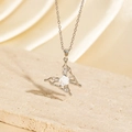 Silver butterfly pendant necklace with white rose and sparkling diamonds for women - BXL0256-15 Silver Rose Butterfly