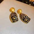 Vintage gold matte sphere earrings with black zebra pattern charms on leather - Zebra Pattern Pop Style Pendant Style (45#)