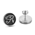 Silver Eye of Horus earrings with black enamel detail on a minimalist stud design - Eye of Horus Silver Style (KE64591-K)
