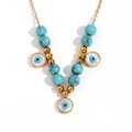 Collana vintage francese con perline placcate oro 18K, pietre turchesi e ciondoli Evil Eye - Oro-Turchese Blu