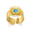 Anello vintage sole dorato in acciaio con pietra turchese blu e trame in rilievo - Aperto Regolabile / Oro con pietra blu