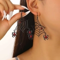 Orecchini gotici neri a ragnatela con gemme rosse per i costumi di Halloween - 02 Nero Lucido WG-0250 (Orecchini a bottone)