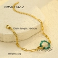 Detailed size chart of the gold paperclip chain bracelet with green stone rings - Natural Stone Ring Bracelet (NMSB-F742-2) / Gold/Green