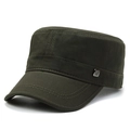 Men's flat top army cap in dark green cotton canvas with square metal buckle detail - Adjustable / Army Green