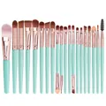 Kit de 20 pinceaux de maquillage professionnels vert menthe et or rose en fibres souples - Manche Vert Menthe + Tube Café