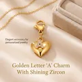18K gold plated stainless steel heart pendant with letter A zircon inlay for women - Gold Letter A Zirconia Pendant Accessory (D347)