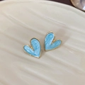 Light blue heart stud earrings with gold trim and marble texture in vintage French style - Light Blue Heart Enamel Style (42#)