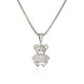 Collier avec pendentif ours étincelant en cristaux et yeux en pierres roses sur fond blanc - Or Blanc