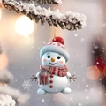 Simpatico pupazzo di neve decorativo per albero di Natale con sciarpa rossa e cappellino - Pupazzo di neve con cappello di maglia rosso (4)