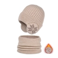 Knitted winter hat and scarf set for boys in beige with thick warm fleece lining - Two-Piece Set / Beige