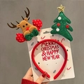 Red Christmas headband featuring brown reindeer and green tree with golden star - Elk and Tree Headband