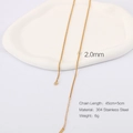 Golden 2.0mm 18K gold plated stainless steel chain necklace, 45cm+5cm adjustable length - Gold Box Chain