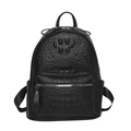 Mochila negra de gran capacidad con relieve de cocodrilo y diseño elegante minimalista - Grande / Negro