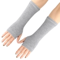 Grey knit half-finger arm warmers with thumb holes and soft ribbed cuffs - One Size / Light Gray