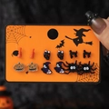Halloween Ohrstecker Set mit Kürbis Skelett und Spinne auf orangefarbener Karte - Halloween-Serie-Set