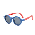 Foldable kids sunglasses with round blue frame, red temples and dark grey lenses - Blue Frame Red Legs