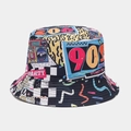 Close-up of 90s vintage style reversible bucket hat with colorful graffiti party prints - M (56-58cm) / Retro Party Print 3# (3#色)